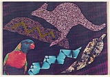 Artist: McDiarmid, David. | Title: Postcard (Kangaroo and parrot) | Date: 1985 | Technique: screenprint, printed in colour, from multiple stencils; collage | Copyright: Courtesy of copyright owner, Merlene Gibson (sister)