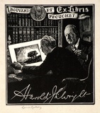 Artist: LINDSAY, Lionel | Title: Book plate: Harold Wright | Date: 1943 | Technique: wood-engraving, printed in black ink, from one block | Copyright: Courtesy of the National Library of Australia