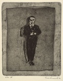 Artist: Anceschi, Eros. | Title: not titled [man singing?] | Date: 1992 | Technique: etching, printed in black ink, with plate-tone, from one plate