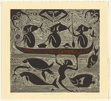 Artist: Nona, Dennis. | Title: Lagaw Wakaintamain (Island way of thinking). | Date: 1997 | Technique: linocut, printed in black ink, from one block; hand applied colour | Copyright: Courtesy of the artist and the Australia Art Print Network