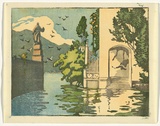 Artist: Allport, C.L. | Title: Lake Como, entrance to Villa d'Este. | Date: c.1928 | Technique: linocut, printed in black ink, from one block; hand-coloured