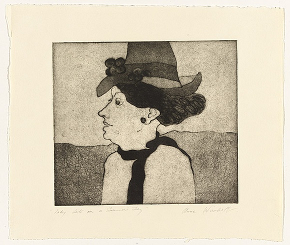 Artist: Wienholt, Anne. | Title: Lady late on a summer's day | Technique: etching and aquatint, printed in black ink, from one copper plate