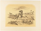 Title: The bushranger pursued. | Date: c. 1889 | Technique: lithograph, printed in colour, from two stones (black and buff); additional hand-colouring