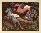Artist: Higgs, Florence. | Title: (Two horses) | Date: 1955 | Technique: linocut, printed in colour, from four blocks