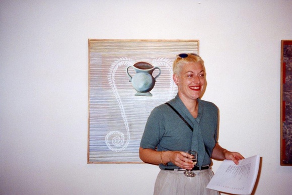 Title: Curator Deborah Clark at exhibition opening aGOG, Canberra.