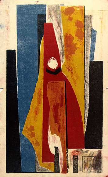Artist: b'Lawson-Clarke, Leslie.' | Title: b'(Abstract forms).' | Date: (1955) | Technique: b'lithograph, printed in colour, from five plates' Artist: b'Lawson-Clarke, Leslie.' | Title: b'(Abstract forms).' | Date: (1955) | Technique: b'lithograph, printed in colour, from five plates'