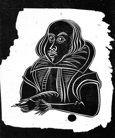 Artist: b'Barwell, Geoff.' | Title: b'(William Shakespeare).' | Date: (1955) | Technique: b'linocut, printed in black ink, from one block' Artist: b'Barwell, Geoff.' | Title: b'(William Shakespeare).' | Date: (1955) | Technique: b'linocut, printed in black ink, from one block'