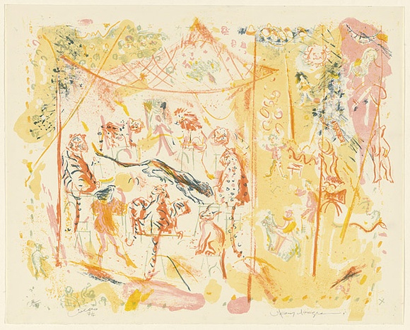Artist: b'MACQUEEN, Mary' | Title: b'Circus' | Date: 1974 | Technique: b'lithograph, printed in colour, from multiple plates' | Copyright: b'Courtesy Paulette Calhoun, for the estate of Mary Macqueen' Artist: b'MACQUEEN, Mary' | Title: b'Circus' | Date: 1974 | Technique: b'lithograph, printed in colour, from multiple plates' | Copyright: b'Courtesy Paulette Calhoun, for the estate of Mary Macqueen'