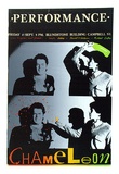 Artist: ARNOLD, Raymond | Title: Performance, Chameleon Gallery, Hobart - Greg Kingston, Leigh Hobba, David O'Halloran, Michael Eather. | Date: 1985 | Technique: screenprint, printed in colour, from three stencils