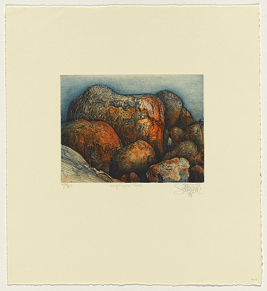 Title: b'Elephant Cove, Denmark, Western Australia' | Date: 1989 | Technique: b'etching, printed in blue and orange ink, from one plate' Title: b'Elephant Cove, Denmark, Western Australia' | Date: 1989 | Technique: b'etching, printed in blue and orange ink, from one plate'