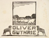 Artist: Derham, Frances. | Title: Bookplate: Oliver Guthrie. | Date: (1927) | Technique: linocut, printed in black ink, from one block
