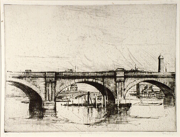 Artist: b'Long, Sydney.' | Title: b'Waterloo Bridge in course of demolition' | Date: 1928 | Technique: b'line-etching, drypoint printed in black ink from one copper plate' | Copyright: b'Reproduced with the kind permission of the Ophthalmic Research Institute of Australia'