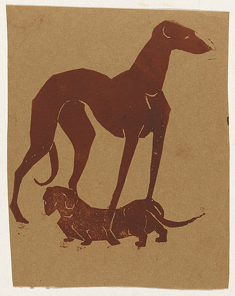 Artist: b'Bell, George..' | Title: b'(Greyhound and dachshund).' | Technique: b'linocut, printed in black ink, from one block' Artist: b'Bell, George..' | Title: b'(Greyhound and dachshund).' | Technique: b'linocut, printed in black ink, from one block'