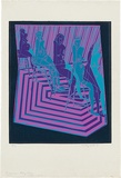 Artist: WALKER, Murray | Title: Five figures on sliding chairs. | Date: 1969 | Technique: linocut, printed in colour, from multiple blocks