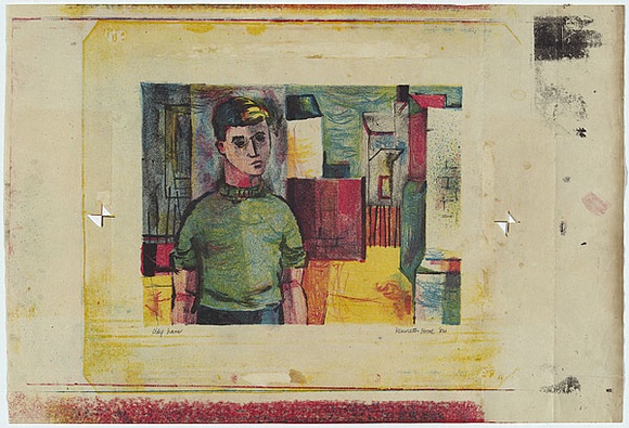 Artist: b'Hood, Kenneth.' | Title: b'City lane.' | Date: 1954 | Technique: b'lithograph, printed in colour, from multiple plates' Artist: b'Hood, Kenneth.' | Title: b'City lane.' | Date: 1954 | Technique: b'lithograph, printed in colour, from multiple plates'
