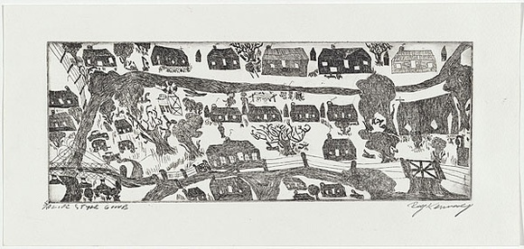 Artist: b'Kennedy, Roy.' | Title: b'Life style gone' | Date: c.2001 | Technique: b'etching, printed in black ink, from one plate' Artist: b'Kennedy, Roy.' | Title: b'Life style gone' | Date: c.2001 | Technique: b'etching, printed in black ink, from one plate'
