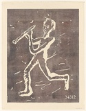 Artist: b'Tillers, Imants.' | Title: b'Flight at 34312' | Date: 1994 | Technique: b'woodcut, printed in purple ink, from one block' | Copyright: b'Courtesy of the artist'