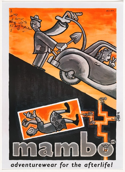 Artist: b'Mambo.' | Title: b'Adventurewear for the after life' | Date: c.1985 | Technique: b'offset-lithograph, printed in colour, from multiple plates' Artist: b'Mambo.' | Title: b'Adventurewear for the after life' | Date: c.1985 | Technique: b'offset-lithograph, printed in colour, from multiple plates'
