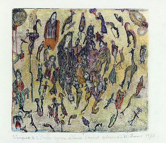 Artist: b'Shearer, Mitzi.' | Title: b'Once upon a time' | Date: 1979-83 | Technique: b'etching, printed in black ink, from one plate, hand-coloured'