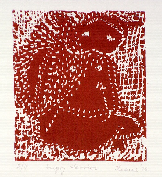 Artist: b'Shearer, Mitzi.' | Title: b'Angry warrior' | Date: 1978 | Technique: b'linocut, printed in red ink, from one block'