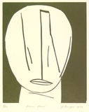 Artist: Burgess, Jeff. | Title: Human head. | Date: 1982 | Technique: linocut, printed in green ink, from one block