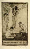 Artist: LONG, Sydney | Title: Bookplate: Samuel Chotzinoff | Date: 1921 | Technique: line-etching, printed in dark brown ink with plate-tone, from one copper plate | Copyright: Reproduced with the kind permission of the Ophthalmic Research Institute of Australia