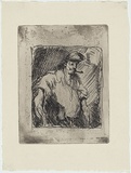 Artist: Dyson, Edward Ambrose. | Title: (Digger smoking a pipe). | Date: c.1942 | Technique: etching, lavis, printed in black ink, from one zinc plate