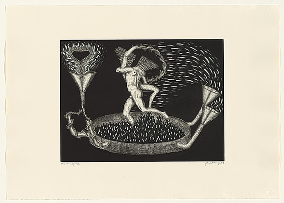Artist: b'LETHBRIDGE, John' | Title: b'Ring cycle III' | Date: 1988 | Technique: b'etching and aquatint, printed in black ink, from one plate' Artist: b'LETHBRIDGE, John' | Title: b'Ring cycle III' | Date: 1988 | Technique: b'etching and aquatint, printed in black ink, from one plate'