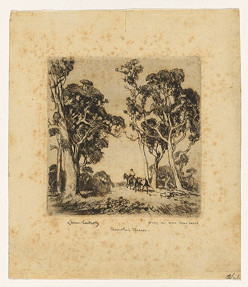 Artist: b'LINDSAY, Lionel' | Title: b'Travelling shearer' | Date: 1919 | Technique: b'etching, printed in black ink, from one plate' | Copyright: b'Courtesy of the National Library of Australia' Artist: b'LINDSAY, Lionel' | Title: b'Travelling shearer' | Date: 1919 | Technique: b'etching, printed in black ink, from one plate' | Copyright: b'Courtesy of the National Library of Australia'