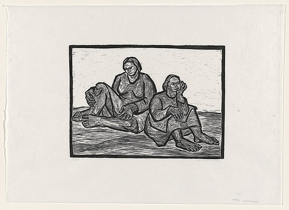 Artist: b'Groblicka, Lidia.' | Title: b'The workers' | Date: 1957 | Technique: b'woodcut, printed in black ink, from one block' Artist: b'Groblicka, Lidia.' | Title: b'The workers' | Date: 1957 | Technique: b'woodcut, printed in black ink, from one block'