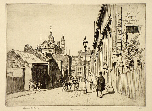 Artist: b'LINDSAY, Lionel' | Title: b'Jamieson Street, Sydney.' | Date: 1936 | Technique: b'etching, printed in brown/black ink with plate-tone, from one plate' | Copyright: b'Courtesy of the National Library of Australia' Artist: b'LINDSAY, Lionel' | Title: b'Jamieson Street, Sydney.' | Date: 1936 | Technique: b'etching, printed in brown/black ink with plate-tone, from one plate' | Copyright: b'Courtesy of the National Library of Australia'