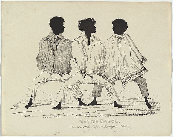Artist: b'Fernyhough, William.' | Title: b'Native dance.' | Date: 1836 | Technique: b'pen-lithograph, printed in black ink, from one zinc plate' Artist: b'Fernyhough, William.' | Title: b'Native dance.' | Date: 1836 | Technique: b'pen-lithograph, printed in black ink, from one zinc plate'