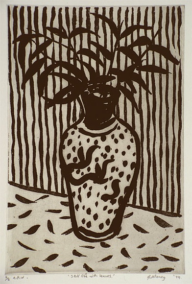 Artist: b'Money, John.' | Title: b'Still life with leaves' | Date: 1995, September | Technique: b'liftground-aquatint, printed in black ink, from one plate' Artist: b'Money, John.' | Title: b'Still life with leaves' | Date: 1995, September | Technique: b'liftground-aquatint, printed in black ink, from one plate'