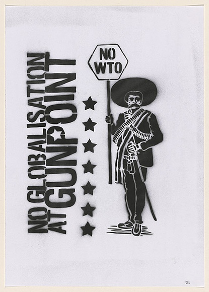 Artist: b'CIVIL,' | Title: b'No WTO.' | Date: 2003 | Technique: b'stencil, printed in black ink, from one stencil'