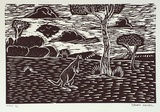 Artist: Laurel, Steven. | Title: Kangaroo looking around for his friends | Date: 2001, August - September | Technique: linocut, printed in black ink, from one block