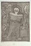 Artist: Karadada, Lilly. | Title: Not titled #6 [Wandjina, boomerang, bush turkey and bush bucket] | Date: 1995, proofed | Technique: etching, printed in black ink, from one plate