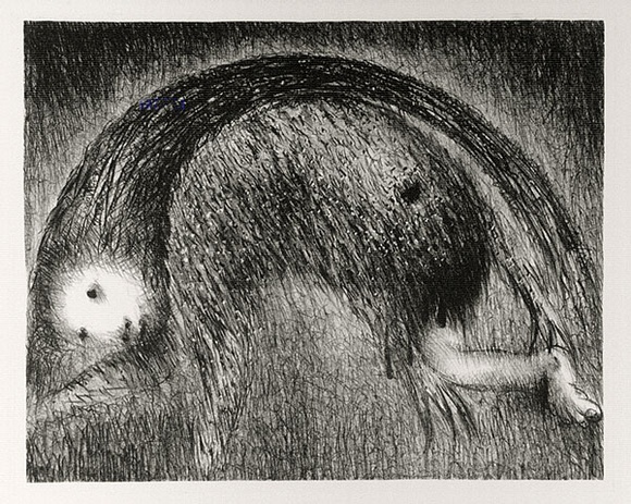 Artist: b'BOYD, Arthur' | Title: b'The Wolf of Gubbio with St Francis in a bent tree.' | Date: (1965) | Technique: b'lithograph, printed in black ink, from one plate' | Copyright: b'Reproduced with permission of Bundanon Trust' Artist: b'BOYD, Arthur' | Title: b'The Wolf of Gubbio with St Francis in a bent tree.' | Date: (1965) | Technique: b'lithograph, printed in black ink, from one plate' | Copyright: b'Reproduced with permission of Bundanon Trust'