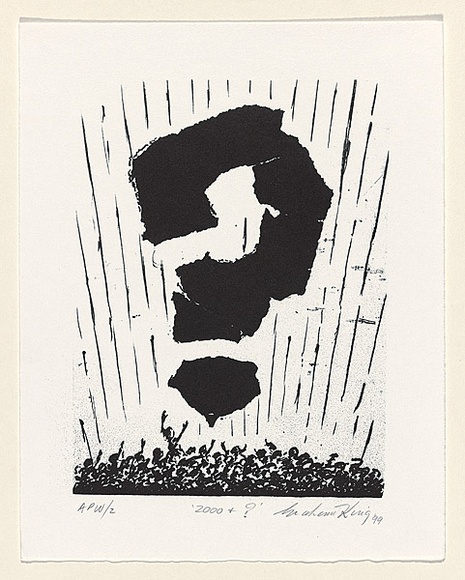 Artist: b'King, Grahame.' | Title: b'2000 + ?' | Date: 1999, October | Technique: b'lithograph, printed in black ink, from one stone' Artist: b'King, Grahame.' | Title: b'2000 + ?' | Date: 1999, October | Technique: b'lithograph, printed in black ink, from one stone'