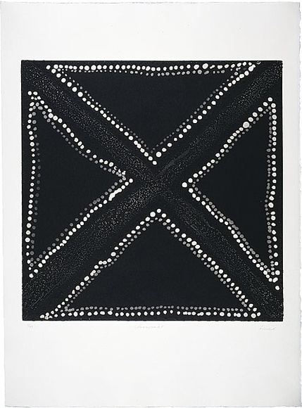 Artist: b'Thomas, Rover [Joolama].' | Title: b'Crossroads' | Date: 1997 | Technique: b'etching and aquatint, printed in colour, from multiple plates' | Copyright: b'Reproduced courtesy of Warmun Art Centre'