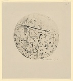 Artist: b'WILLIAMS, Fred' | Title: b'Circular hillside landscape' | Date: 1966-67 | Technique: b'etching, engraving, drypoint, mezzotint rocker, printed in black ink, from one copper plate' | Copyright: b'\xc2\xa9 Fred Williams Estate'