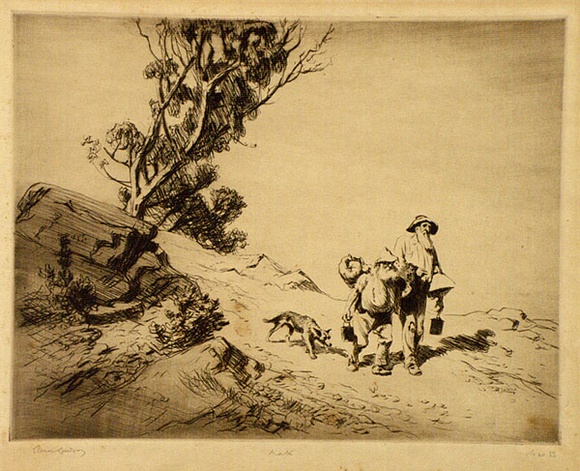 Artist: b'LINDSAY, Lionel' | Title: b'Mates' | Date: 1922 | Technique: b'drypoint, printed in brown ink with plate-tone, from one plate' | Copyright: b'Courtesy of the National Library of Australia' Artist: b'LINDSAY, Lionel' | Title: b'Mates' | Date: 1922 | Technique: b'drypoint, printed in brown ink with plate-tone, from one plate' | Copyright: b'Courtesy of the National Library of Australia'