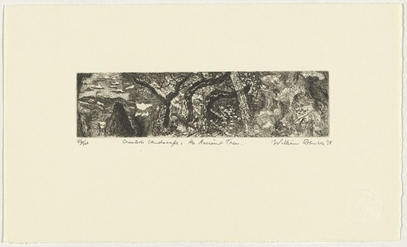 Artist: b'Robinson, William.' | Title: b'Creation landscape - The ancient trees' | Date: 1999 | Technique: b'etching, printed in black ink, from one copper plate' Artist: b'Robinson, William.' | Title: b'Creation landscape - The ancient trees' | Date: 1999 | Technique: b'etching, printed in black ink, from one copper plate'