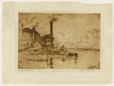 Artist: van RAALTE, Henri | Title: Smoke and water | Date: c.1918 | Technique: drypoint, printed in brown ink with plate-tone, from one plate