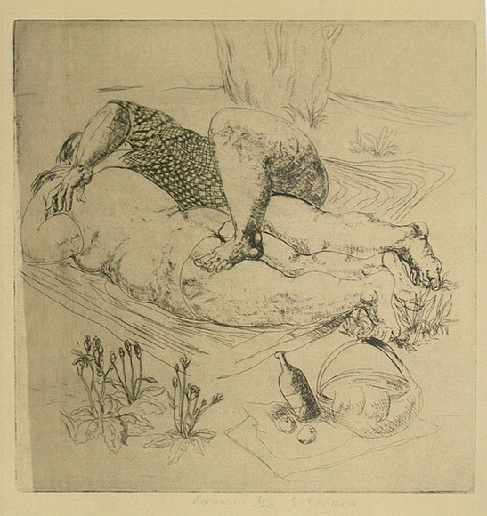 Artist: b'Zofrea, Salvatore.' | Title: b'Lovers' | Date: c.1978 | Technique: b'etching, printed in warm black ink with plate-tone, from one plate' | Copyright: b'\xc2\xa9 Salvatore Zofrea, c.1978' Artist: b'Zofrea, Salvatore.' | Title: b'Lovers' | Date: c.1978 | Technique: b'etching, printed in warm black ink with plate-tone, from one plate' | Copyright: b'\xc2\xa9 Salvatore Zofrea, c.1978'