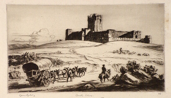 Artist: b'LINDSAY, Lionel' | Title: b'Castle Coca, Spain' | Date: 1927 | Technique: b'drypoint, printed in brown ink with plate-tone, from one plate' | Copyright: b'Courtesy of the National Library of Australia' Artist: b'LINDSAY, Lionel' | Title: b'Castle Coca, Spain' | Date: 1927 | Technique: b'drypoint, printed in brown ink with plate-tone, from one plate' | Copyright: b'Courtesy of the National Library of Australia'