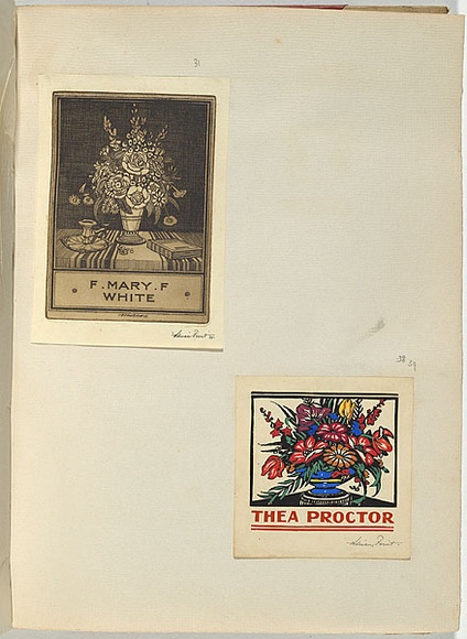 Artist: b'FEINT, Adrian' | Title: b'Bookplate: F. Mary F. White.' | Date: 1925 | Technique: b'etching, printed in brown ink with plate-tone, from one plate' | Copyright: b'Courtesy the Estate of Adrian Feint' Artist: b'FEINT, Adrian' | Title: b'Bookplate: F. Mary F. White.' | Date: 1925 | Technique: b'etching, printed in brown ink with plate-tone, from one plate' | Copyright: b'Courtesy the Estate of Adrian Feint'