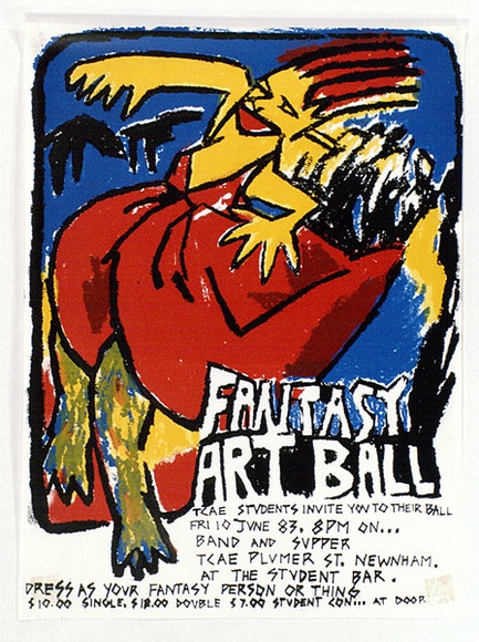 Artist: b'Flynn, Jo.' | Title: b'Fantasy art ball.' | Date: c.1983 | Technique: b'screenprint, printed in colour, from multiple stencils' Artist: b'Flynn, Jo.' | Title: b'Fantasy art ball.' | Date: c.1983 | Technique: b'screenprint, printed in colour, from multiple stencils'