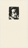Artist: AMOR, Rick | Title: Not titled (worried male face 3). | Date: (1990) | Technique: woodcut, printed in black ink, from one block