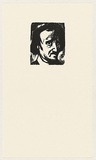 Artist: AMOR, Rick | Title: Not titled (worried male face 3). | Date: (1990) | Technique: woodcut, printed in black ink, from one block