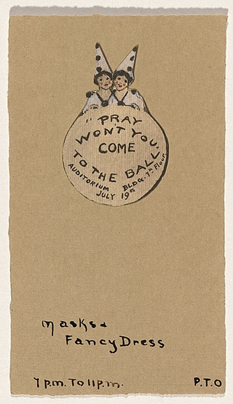 Artist: b'Hollick, Ruth.' | Title: bPray won't you come to the ball. | Date: c.1930 | Technique: b'collage of cut-out photograph, hand-coloured' Artist: b'Hollick, Ruth.' | Title: bPray won't you come to the ball. | Date: c.1930 | Technique: b'collage of cut-out photograph, hand-coloured'